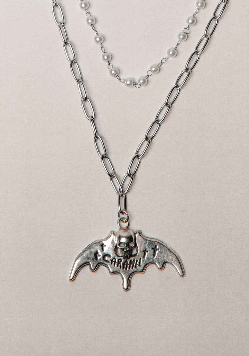 925 Plata de Ley SkullBat Necklace